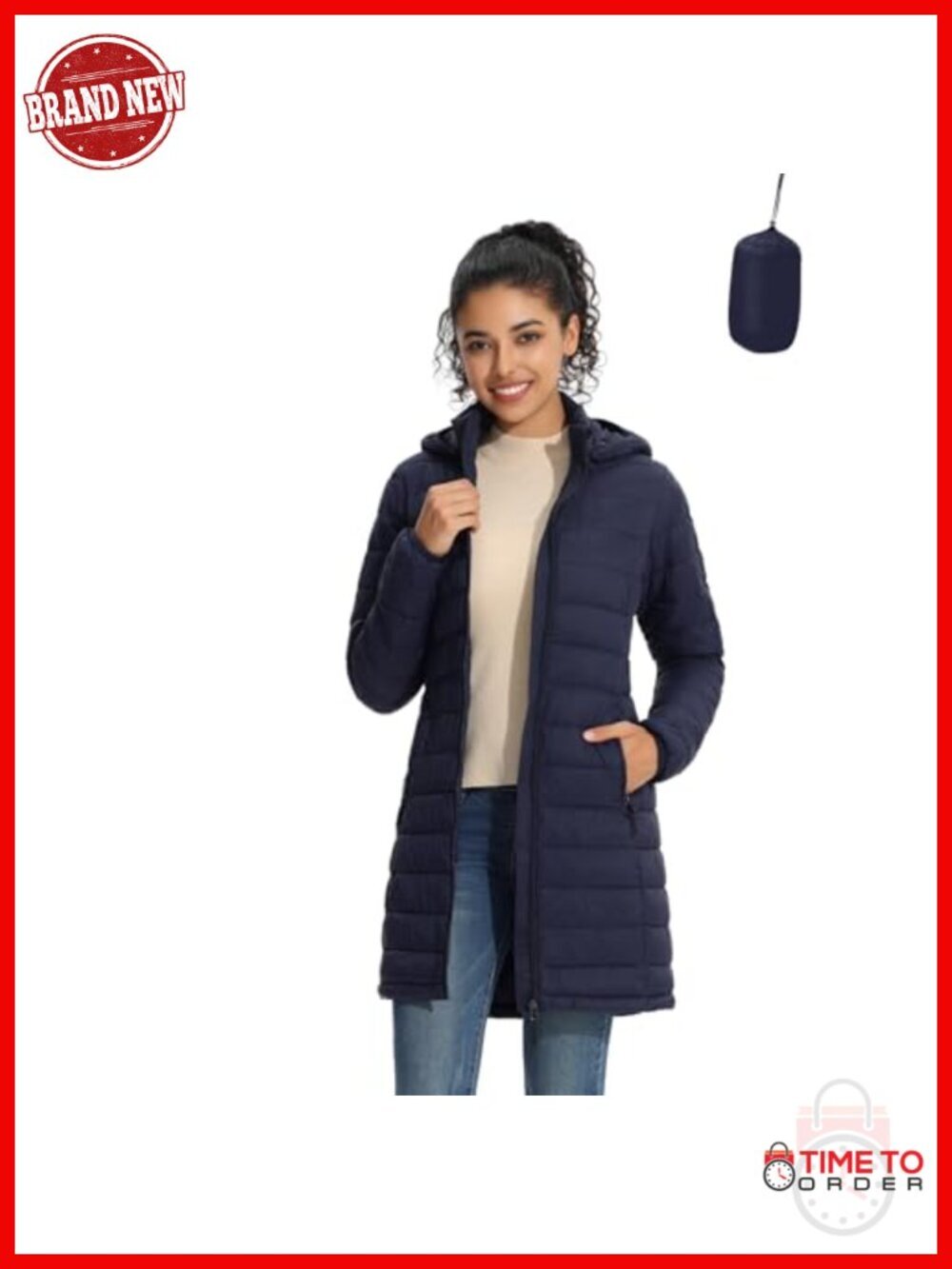Lightweight Water-Resistant Puffer Coat Detachable Hood Slim Fit Winter